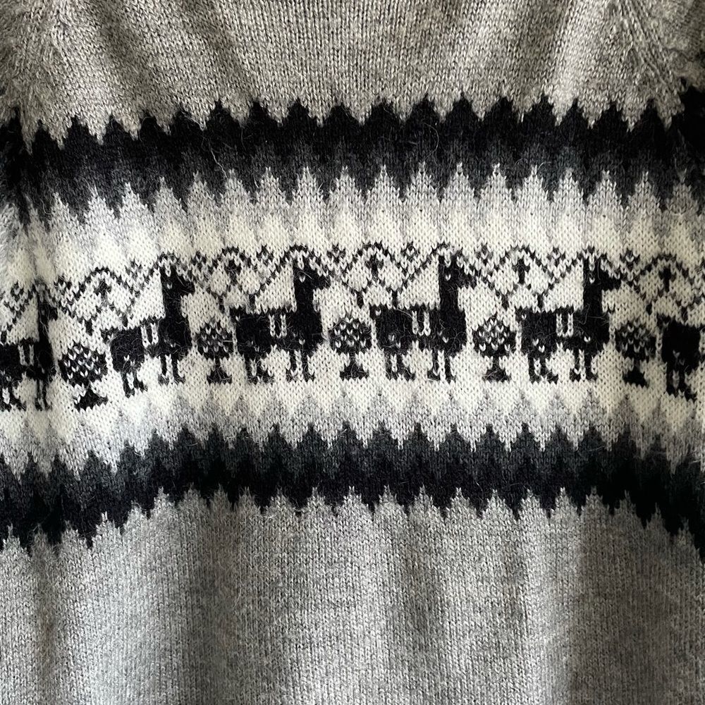 LAMA LUX Peru Wool Zip Front Knit Cardigan Sweater Jacket Gray Black White M/L - Picture 6 of 8